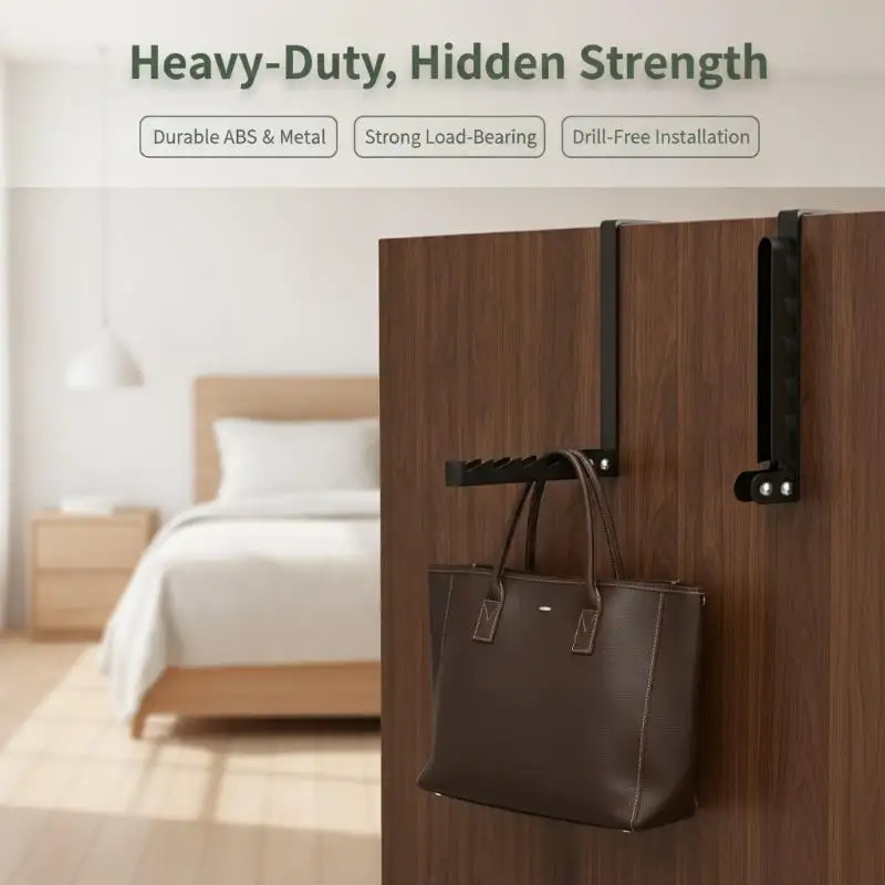Collapsible Over-Door Coat Rack 5 Grooves Hanger Organizer Non-Drilling for Home Bathroom Bedroom Hats Towels Bags