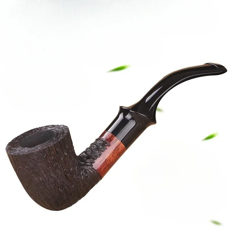 9mm Filter Flue Tobacco Pipes Wood Smoking Pipe Retro Bent Type Handle Handmade Smoking Pipe with Accessory Dad's Gift