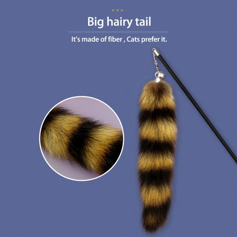 Funny Cat Toy Fox Hair Cat Teaser Wand Cat Interactive Toy with Bell Funny Rod Teaser Wand Pet Cat Supplies Cat Accessory