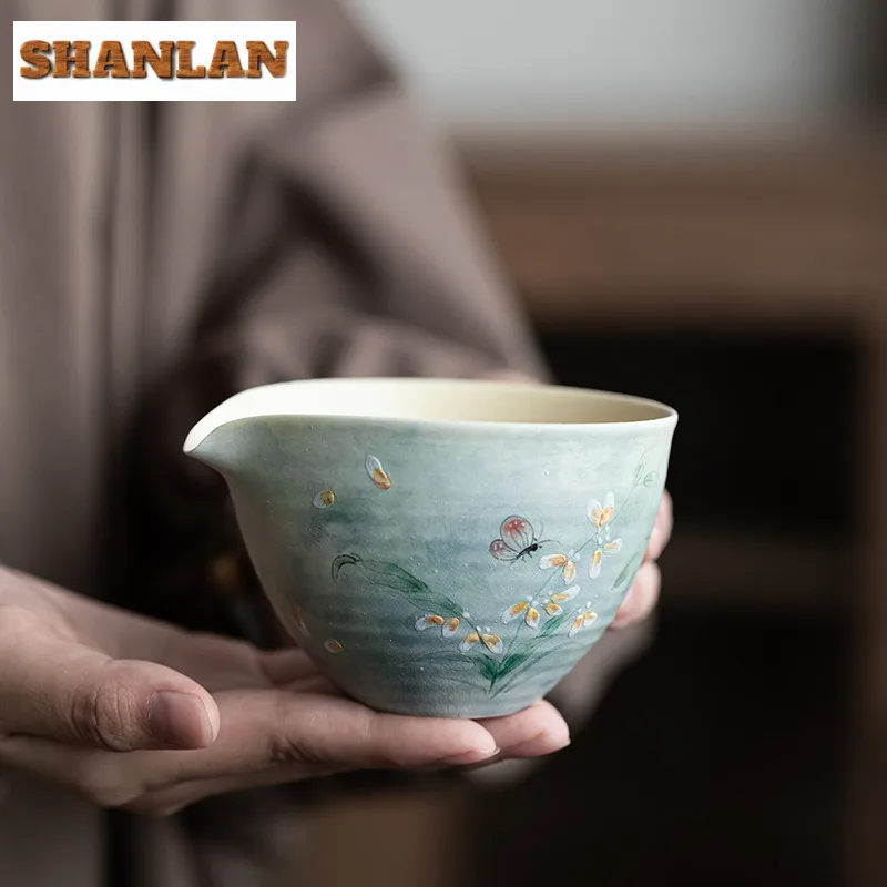 

160ML Hand Drawn Orchid Tea Pitcher Cha Hai Dispenser Household Justice Cup Kung Fu Tea Fair Mug Teaware Drinkware Supplies Gift