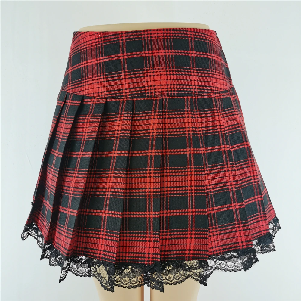 Neue Kontrast Spitze Plaid Falten Rock Vintage Sexy Skater Kleidung Harajuku Gothic Punk England Stil Y2k Rock