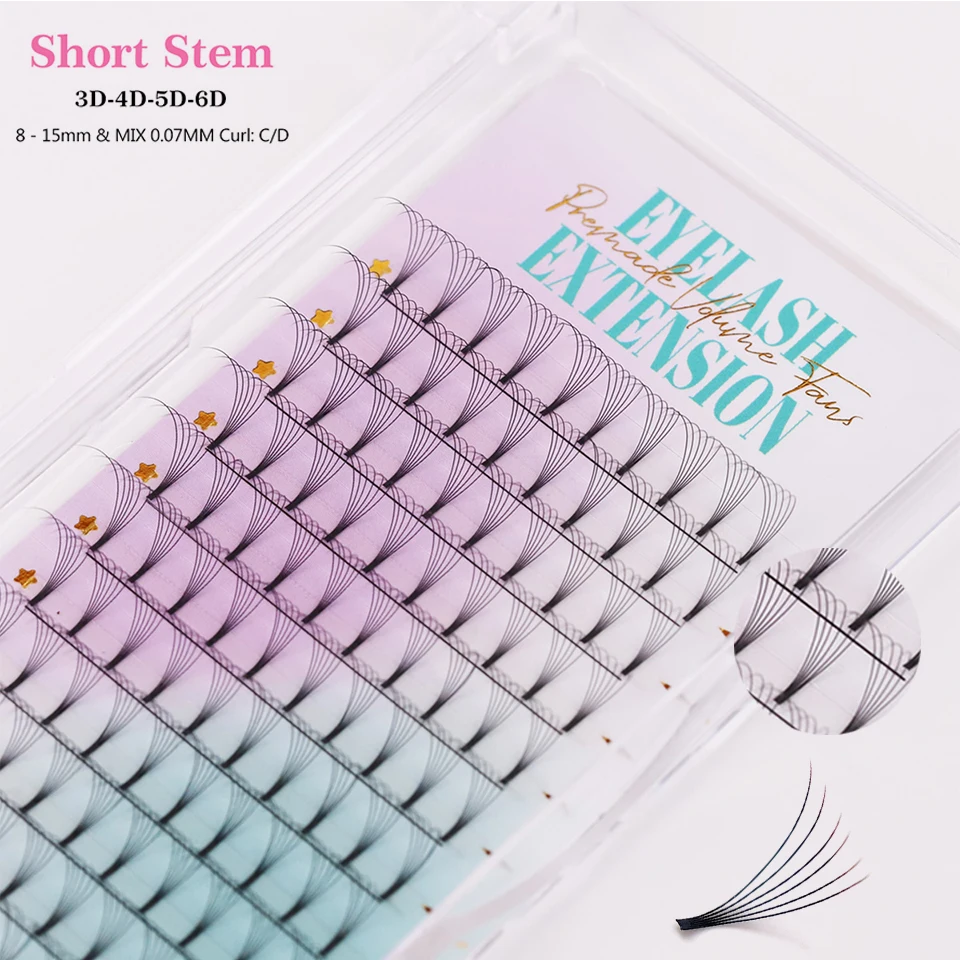 

Short Stem Premade Fan Eyelash Extension 0.07 3D-6D Premium Fluffy Faux Mink Russian Volume Promade fans Lashes Dark Back Lash