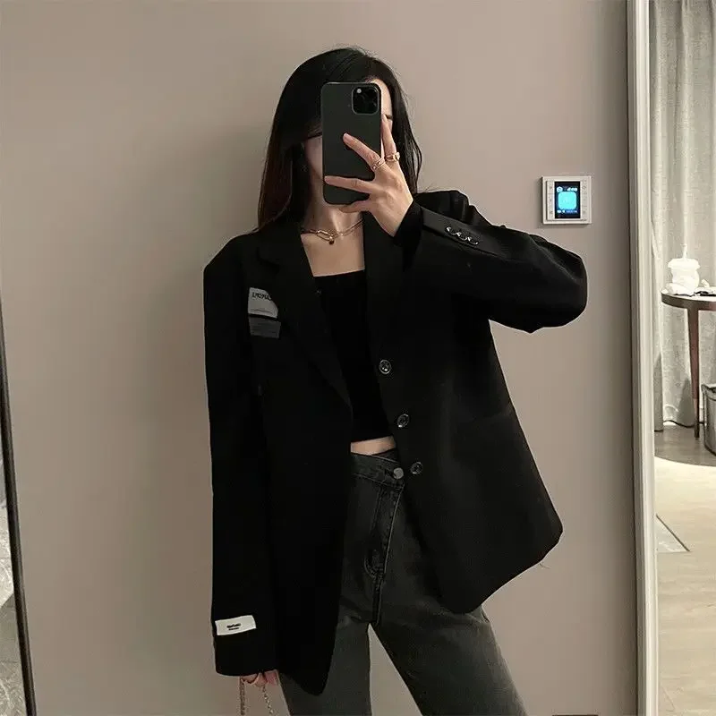 

Женский черный небольшой пиджак Insozkdg, весна-осень 2024, новый корейский Свободный дизайнерский нишевой Повседневный Блейзер, женская одежда