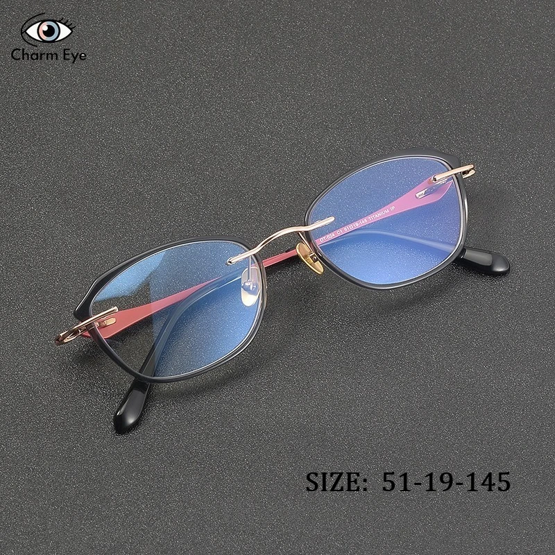 

New Women Frameless Pure Titanium Eyeglass Frame Detachable Rubber Ring Fashion Cat Eye Small Face Myopia Prescription Glasses