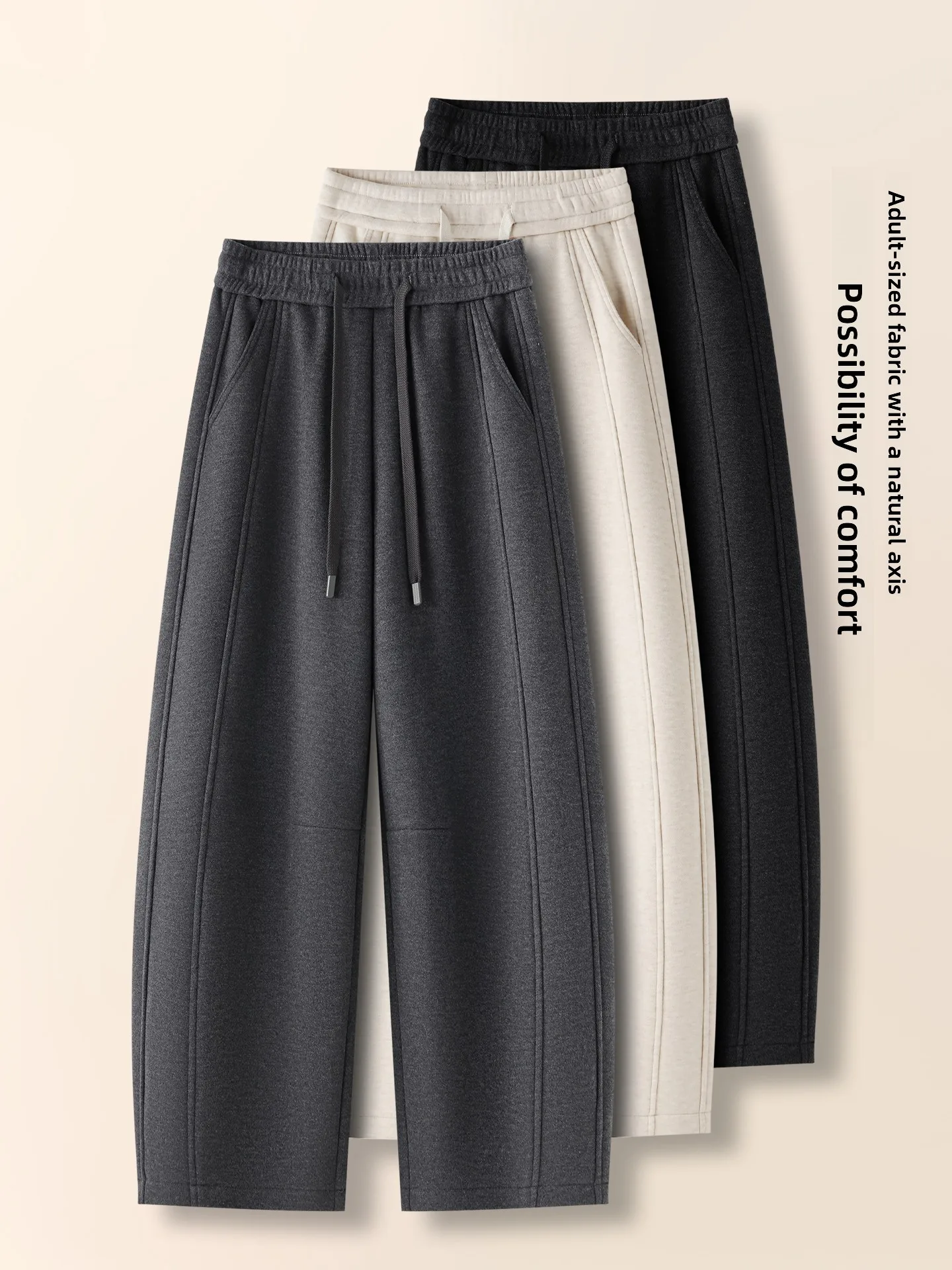 

High Waist Wide Leg Knife Pants Women's Casual Loose Fleece Lined Slimming Banana Pants Wool Blend Comfortable Soft Polyester