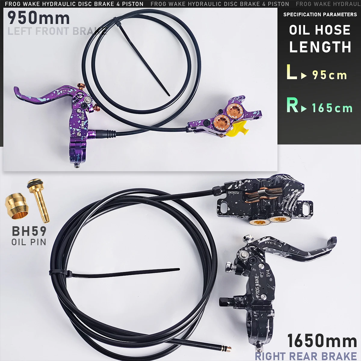 Frog Wake FV4-L Mountainbike-Hydraulik-Scheibenbremsen-Set mit 180 mm Rotoren, Aluminium, 4 Kolben, Öldruck-Bremssättel, Radialhebel – Detail 5