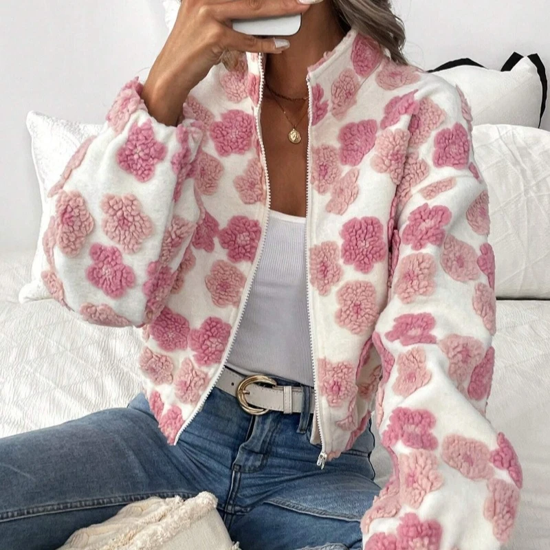 Новая повседневная замшевая короткая куртка, осенне-зимняя модная куртка-кардиган на молнии, розовая элегантная свободная женская одежда