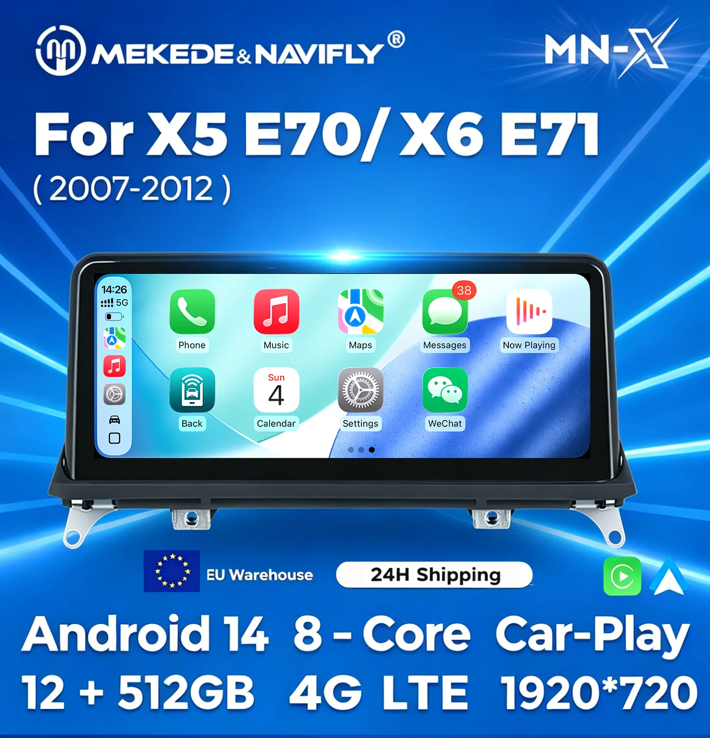 MEKEDE Entrepôt UE Android 14 Écran tactile 10,25 pouces CarPlay sans fil Android Auto 8 cœurs 2 Din Autoradio pour BMW X5 E70 X6 E71 2007-2012 CCC CIC Navigation GPS Audio FM Stéréo Lecteur multimédia central Système audio intelligent pour voiture