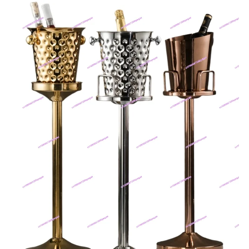 Thickened Metal Stainless Steel Ice Bucket Rack, European Style Staghorn Champagne Bucket Hammer Pattern Ice Bucket,