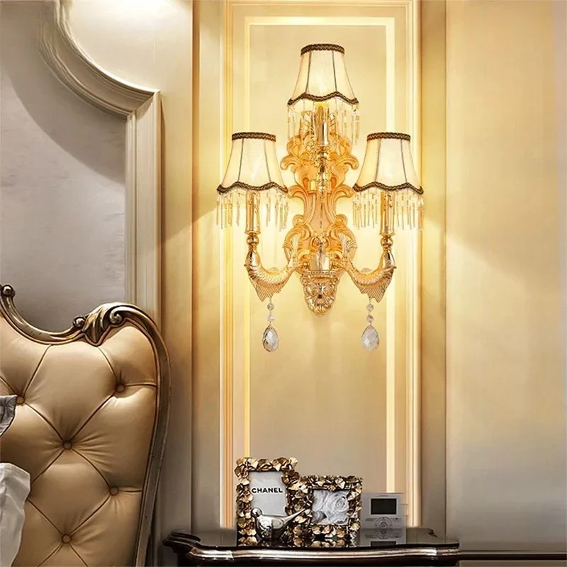 

European Luxury Crystal Wall Lamp Retro Living Room Bedroom Bedside Lamp Background Wall Corridor Villa Hotel Lighting