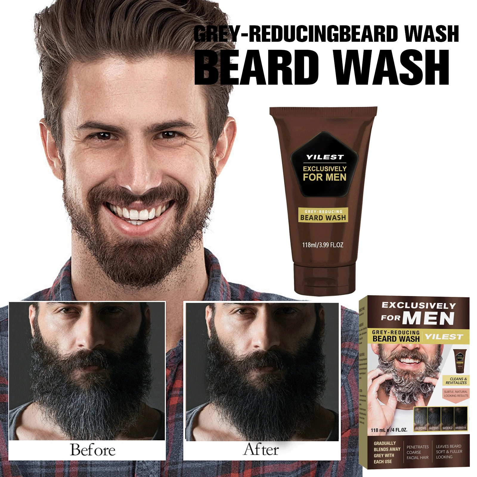 

Мужской крем-краска для бороды, 118 мл, полупостоянная окраска для серого покрытия, естественный вид цвета бороды, прохладный и жирный инструмент для укладки