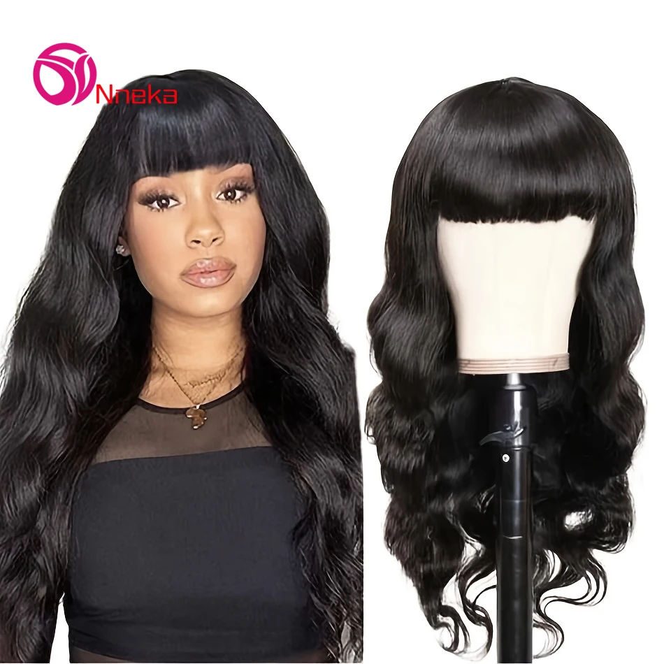 30 34 Inches Body Wave 3x1 Lace Human Hair Wigs 200% Density Full Machine Made Wig With Bangs For Women