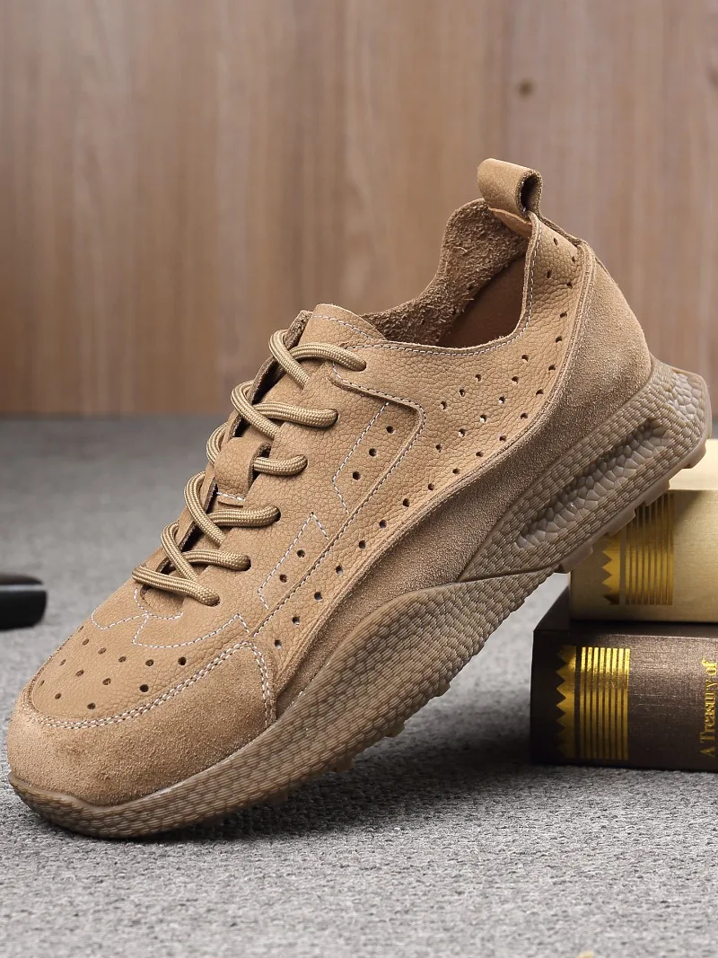 

Men's Shoes Designer Luxury Summer Breathable Hollow Out Sporty Casual Shoes Male Outdoor Thick Sole Sneakers Genuine Leather