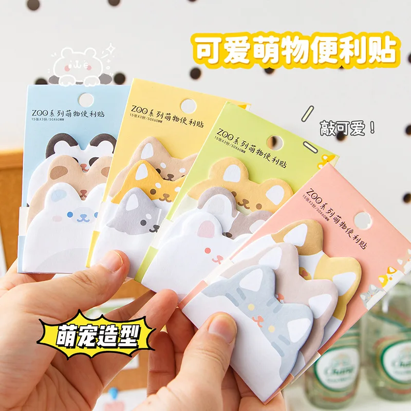 45 Sheets Cartoon Animal Cat Rabbit Sticky Note Pads Cute Self-Adhesive Memo Notepad School Office Supplies Stationery Planner