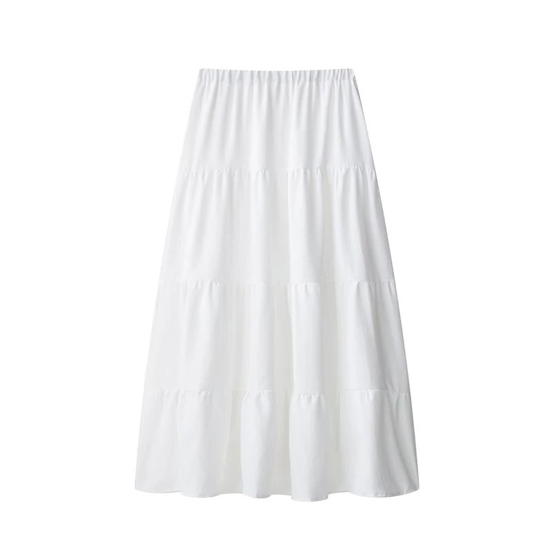 

Women's A-Line Skirt Elastic Waist White Flowy Design Slim Fit Casual Wear Party Dress 2025 Summer Fashionable And Elegant Style