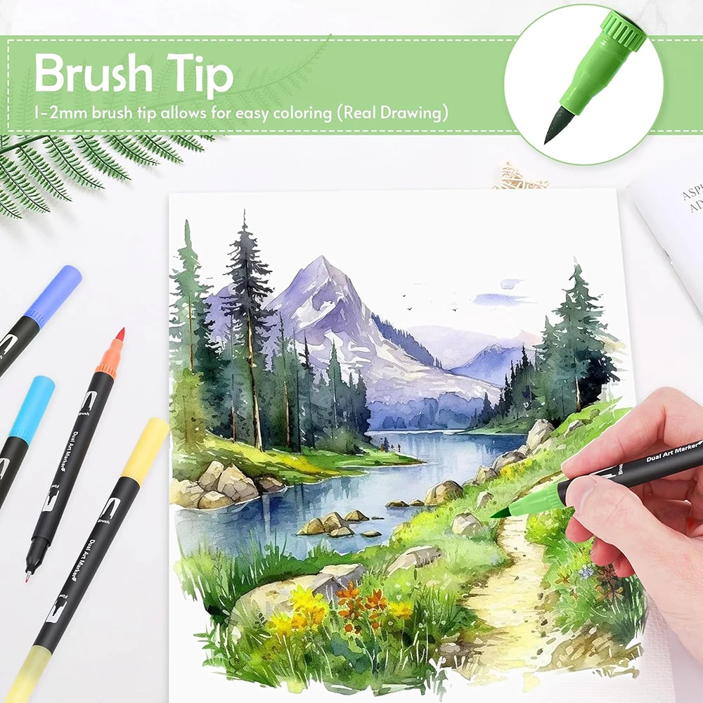 100-Farben-Pinsel-Markierungsstifte-Set mit zwei Spitzen, Aquarell, FineLiner, Manga für Kunstbedarf, Zeichnen, Schreibwaren, Kalligraphie, Malen – Detail 1
