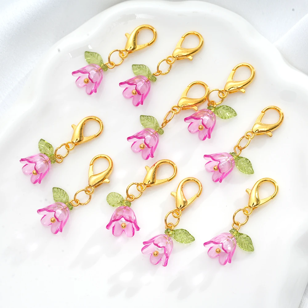 10pcs/lot Cute Clean Flower Keychain Lobster Claw Clasps Charm For Backpack and purse small pendant