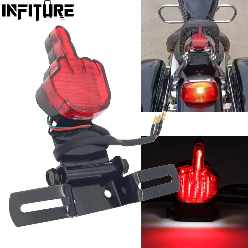 Universal LED Motorcycle Modified Red Middle Finger Brake Tail Light Brake Light Brake Light Interesting Humor