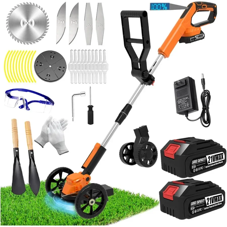 

Электрический триммер для сорняков Wacker Eater, беспроводной триммер для сорняков с батарейным питанием, 21 В, легкая без строки с 2 колесами на батарейках 3 в 1