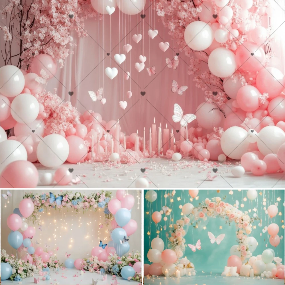 

Balloon Arch Backdrop Pink Butterfly Flower Baby Shower Birthday Party Wedding Decor Portrait PhotographyBackground Photo Studio