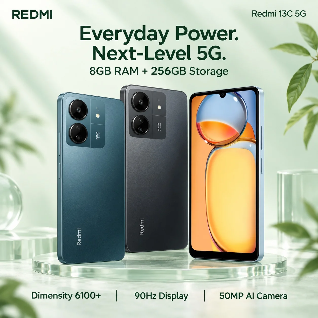 Redmi 13C 5G Smartphone 8GB+256GB, Dimensity 6100+, 6.74