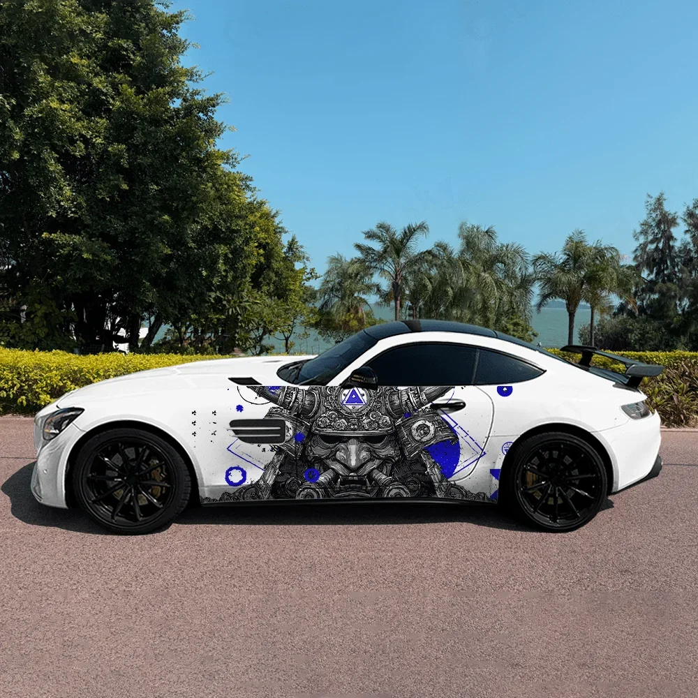 Horror Mask Samurai Colorful Car Vinyl Wraps Decal Self-adhesive PVC Sticker Suitable for Trucks SUV Decor Auto Accessories Gift