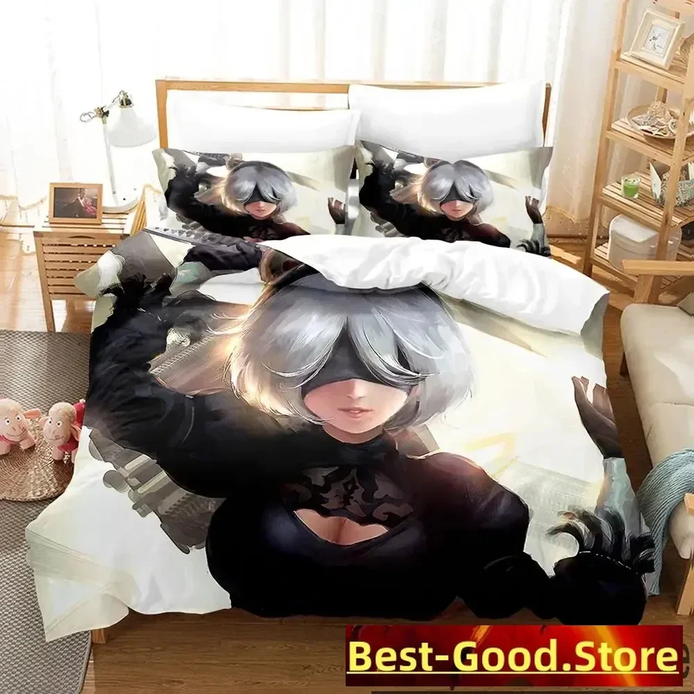 

3D Print Anime Game NieR Automata 2B Bedding Set Boys Girls Twin Queen King Size Duvet Cover Pillowcase Bed boys Adult