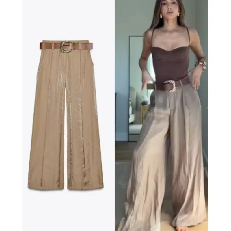 

Fashion Women's Straight Leg Pants Solid High Waist Pockets Versatile Wide-leg trousers Women's Onesies High Street Clothing