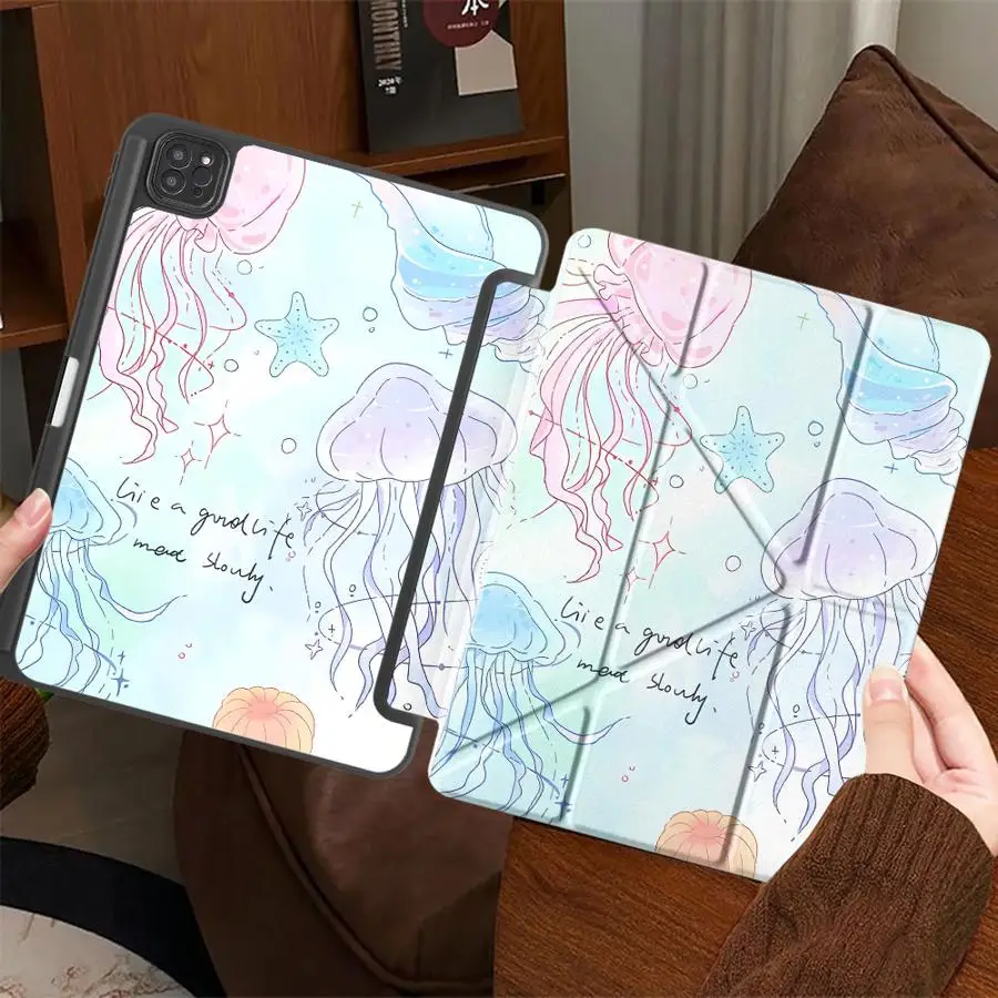 

Чехол-держатель для планшетов iPad Pro 2025, Mini 6, 7, Air 4, 5, M3, M2, M4, 11 дюймов, Pro 11-го, 10-го, 9-го, 8-го, 7-го поколений, 12.9 дюймов, с милым дизайном в виде медузы