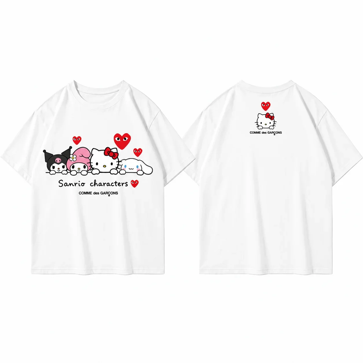 Hello Kitty White Tee Oversized Graphic Art Print Short Sleeve Streetwear Top for Men And Women Cool Parent Child Basebal
