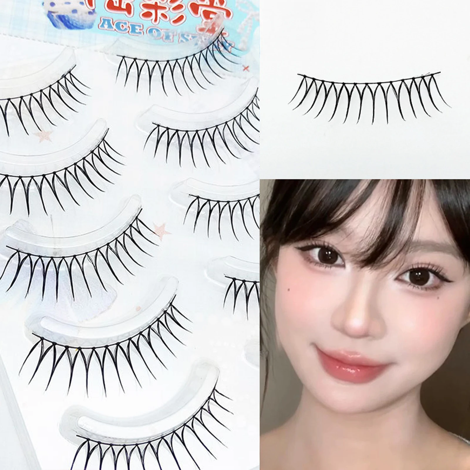 5Pairs ACE U Shape False Eyelashes Black Stem Natural Wispy Simulation Korean Style Fake Eyelash Extension For Women Makeup Tool