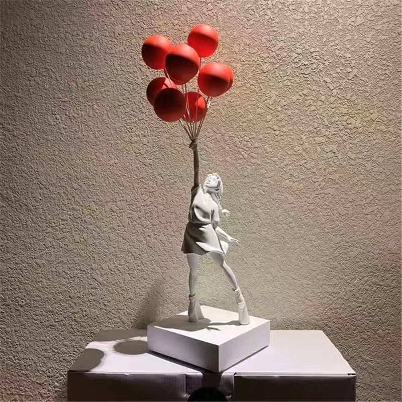Art Balloon Girl Statue Healing Flying Balloon Girl Sculpture Resin Craft Home Living Room Decor Gift Modern Art 58CM Banksy