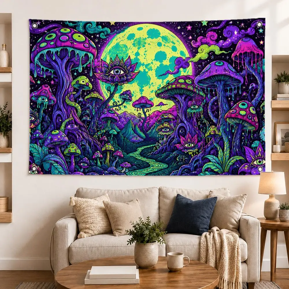 Mushroom Psychedelic Eyes Flags Horizontal High Density Knitted Fabric European Simple For Durable Outdoor Indoor Use