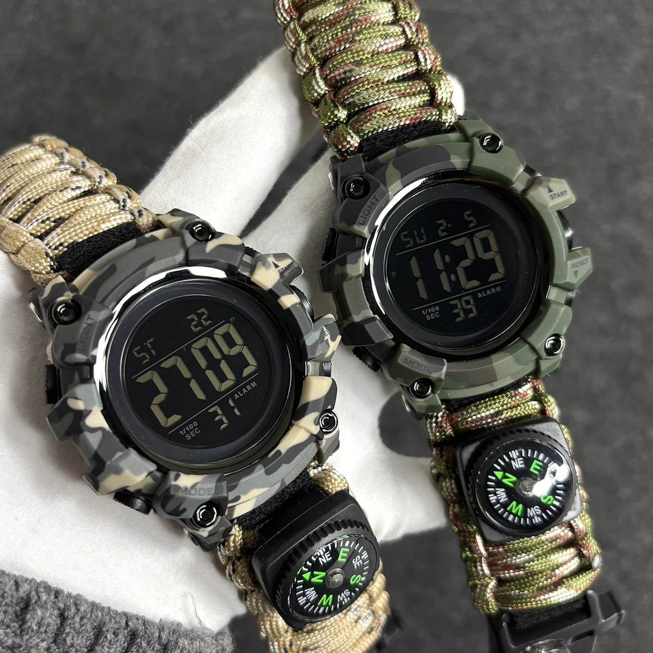 남성용 스포츠 시계, 야외 캠핑 나침반, 온도계, 방수 LED 디지털 시계, 남성용 군용 손목시계