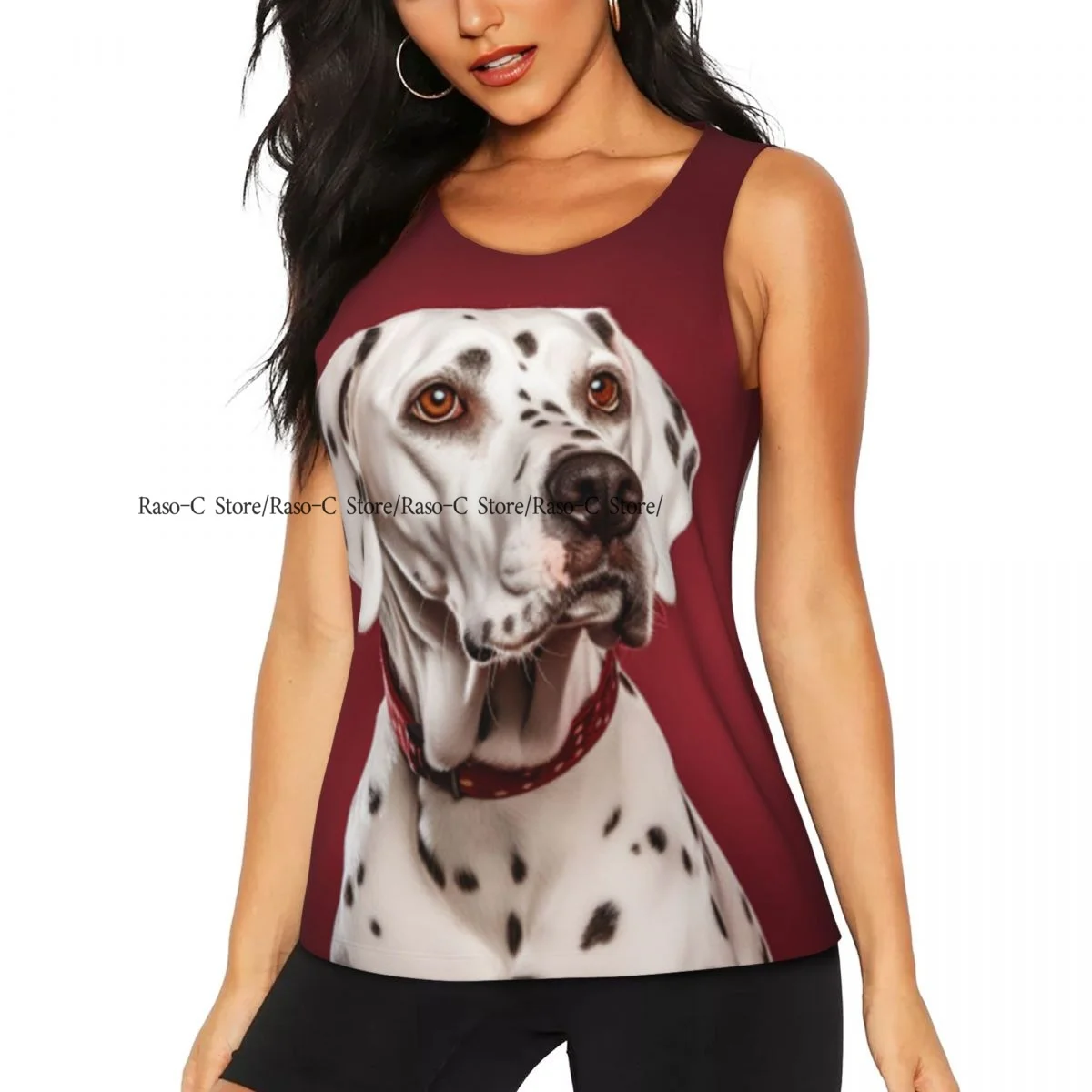 Women Sport tank Tops Loose Yoga Tops Quick Dry Workout Sport Tops Dalmatian Dog Portrait Fitness Sport Yoga Shirt