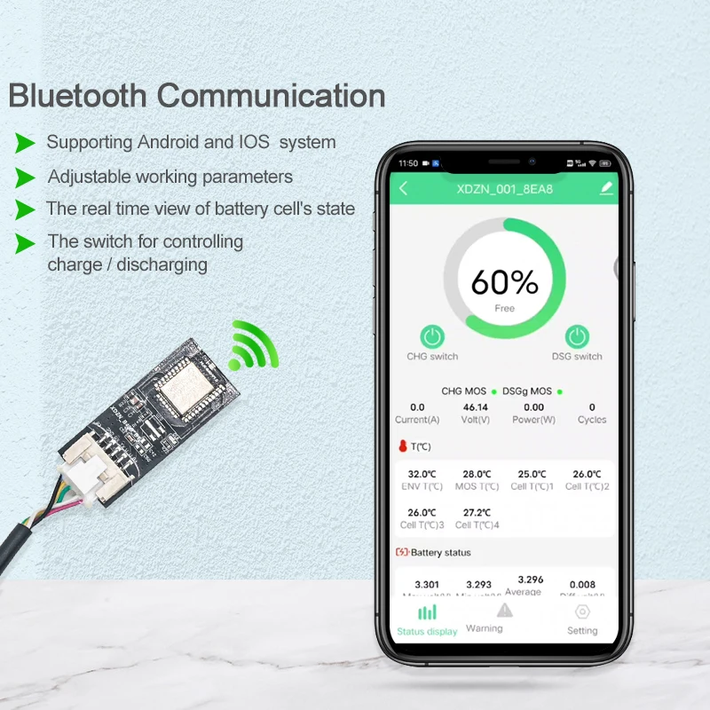 Imagem -03 - Baterias de Armazenamento de Energia Tdt Smart Bms li Ion 8s 13s 14s 36v 15s 16s 48v Rs485 Rs232 Can bt Lifepo4 100a 150a 200a