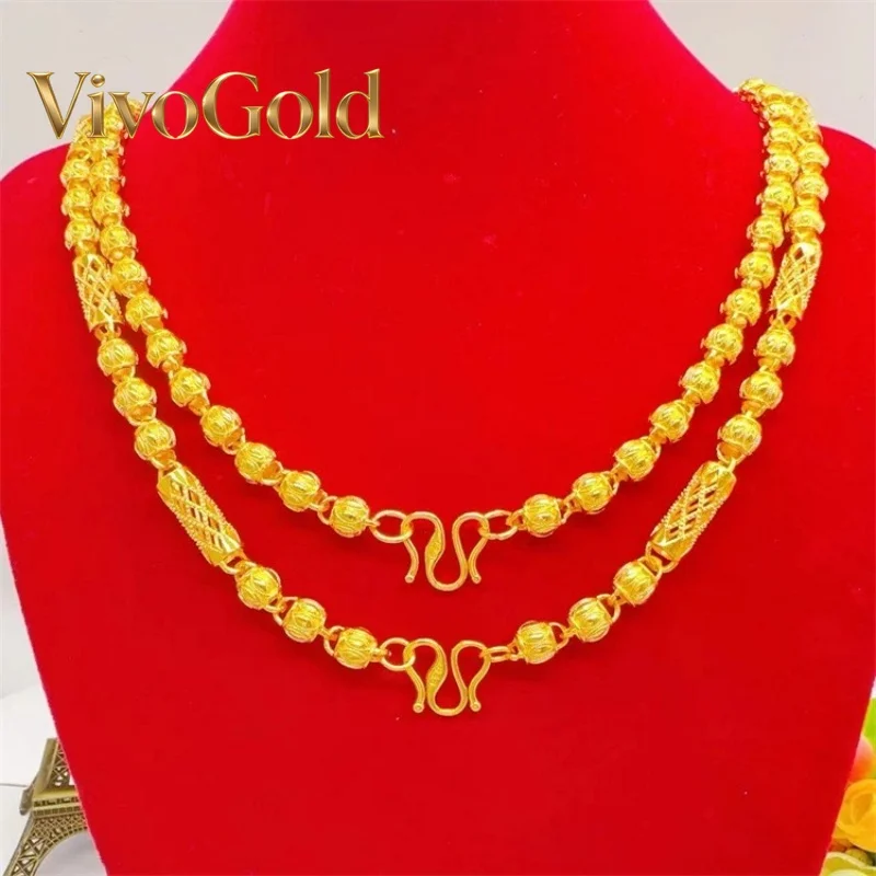 

Золотая цепочка VivoGold9999 24K с круглыми и шестигранными квадратными бусинами, матовая, для ключичной цепочки, полностью золотая, унисекс (для мужчин и женщин)