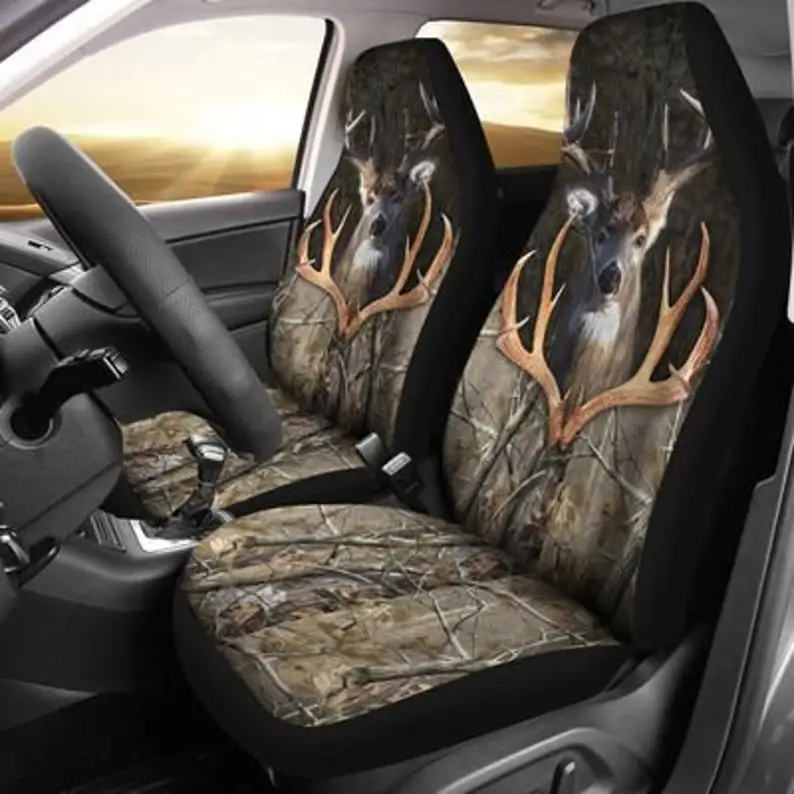 Caccia Buck Camo In Anlter coprisedili per auto coprisedili di lusso, coprisedili per fiori, coprisedili per auto anteriori personalizzati, paia di