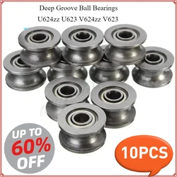 10pcs U624zz U624 U Groove Deep Groove Ball Bearing 4x13x7mm For 5.5mm Shaft Carbon Steel U623 V623