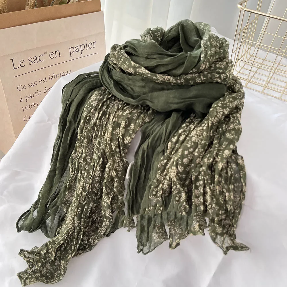 VREOVOR Herbst und Winter Neuer Retro-Kunst-gefalteter dünner vielseitiger Schal mit kleinem fragmentierten Blumenschal und Japanisch