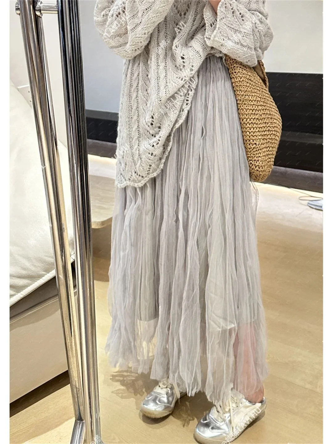 Korean Style Slimming Fashionable Half-length Skirt Conceals Flaws plus Size Women's Casual High-waisted A-line Long Dress