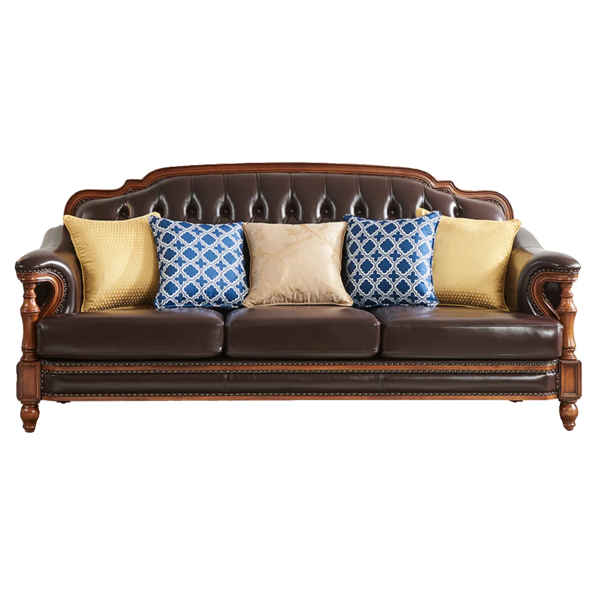 

American style, solid wood, leather sofa combination, living room, simple and modern, three or four people