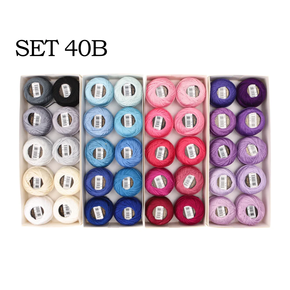 AmoHilos 40 Colors Set Size 8 Double Mercerized Long Staple Egyptian Cotton Pearl Crochet Thread 5 Grams Ball Each Five Choicese