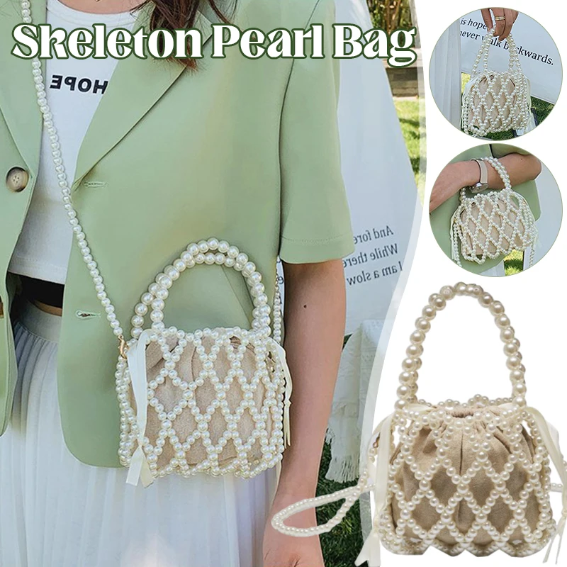 

Luxury Design Pearl Shopper Tote Womens Beaded Handbags Travel Beach Bag Summer Women's Shoulder Crossbody Bag Crystal Pearl Bag