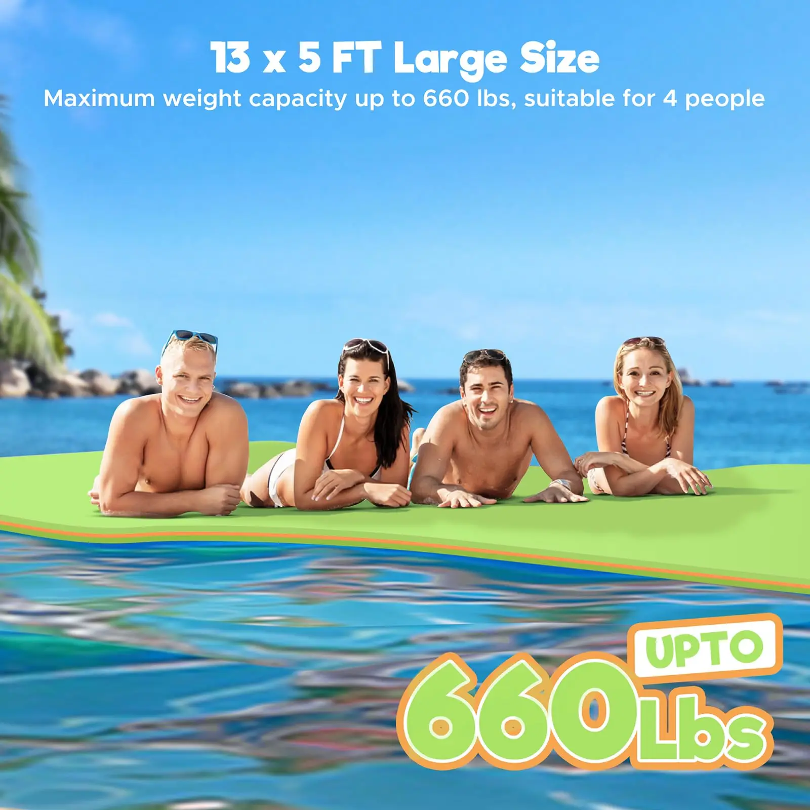 

153.6" x 58" Camping Mat Folding Camping Mattress Floating Water Pad Mat Outdoor Waterproof Beach Picnic Blanket for Multiplayer