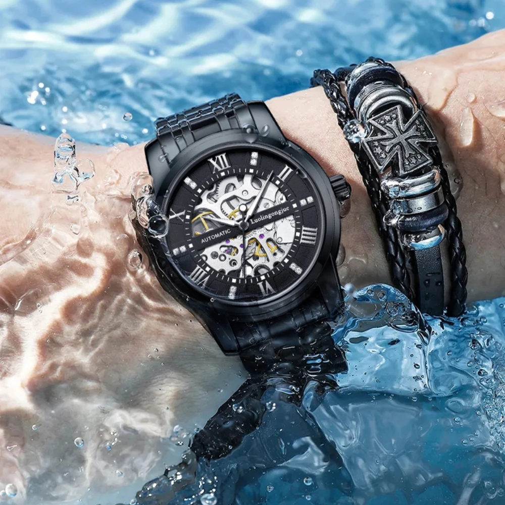 

Мужские механические часы Полый дизайн Мужские часы с простым и модным дизайном Классические водонепроницаемые спортивные часы Золотые мужские часы