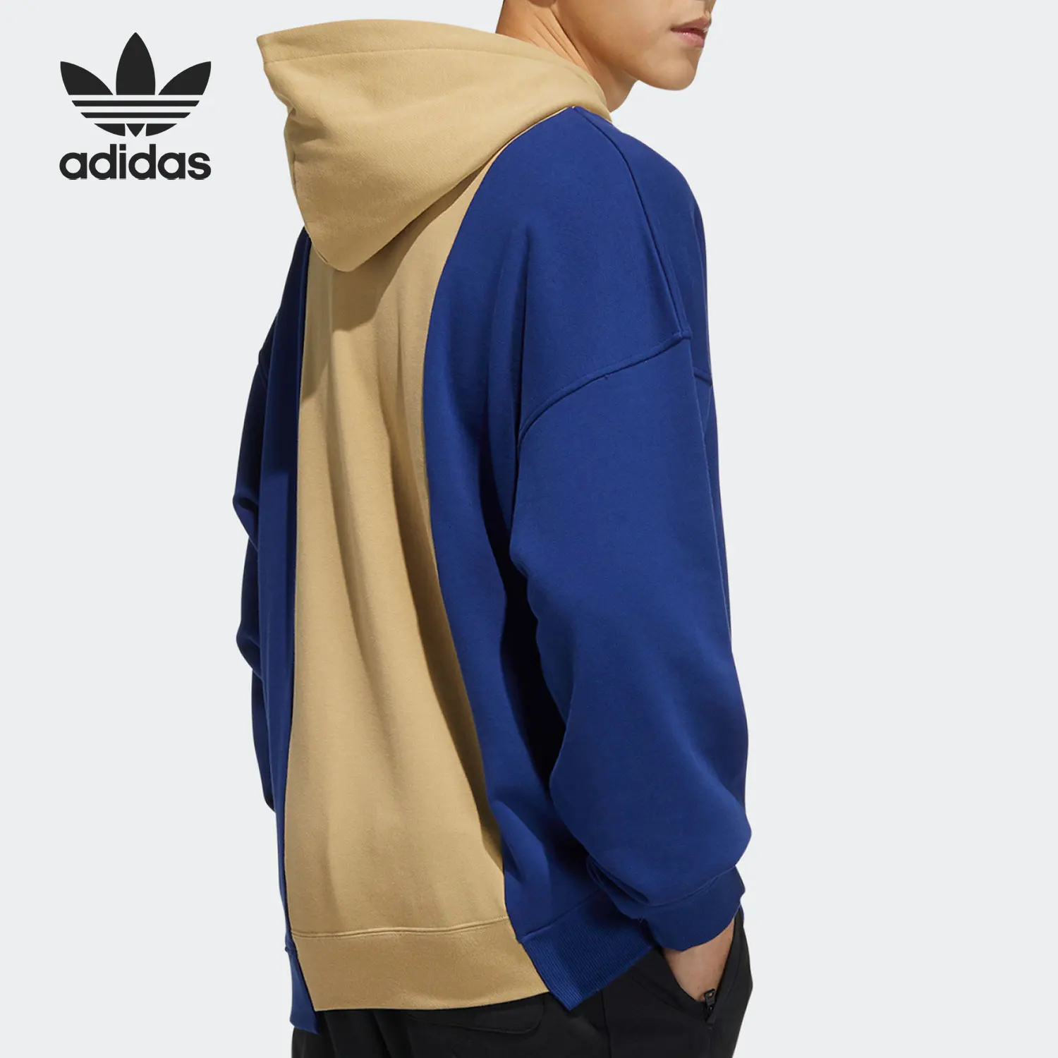 Adidas Originals Three Leaves Mens Letter Print Color Block Hooded Sweatshirt HC0376