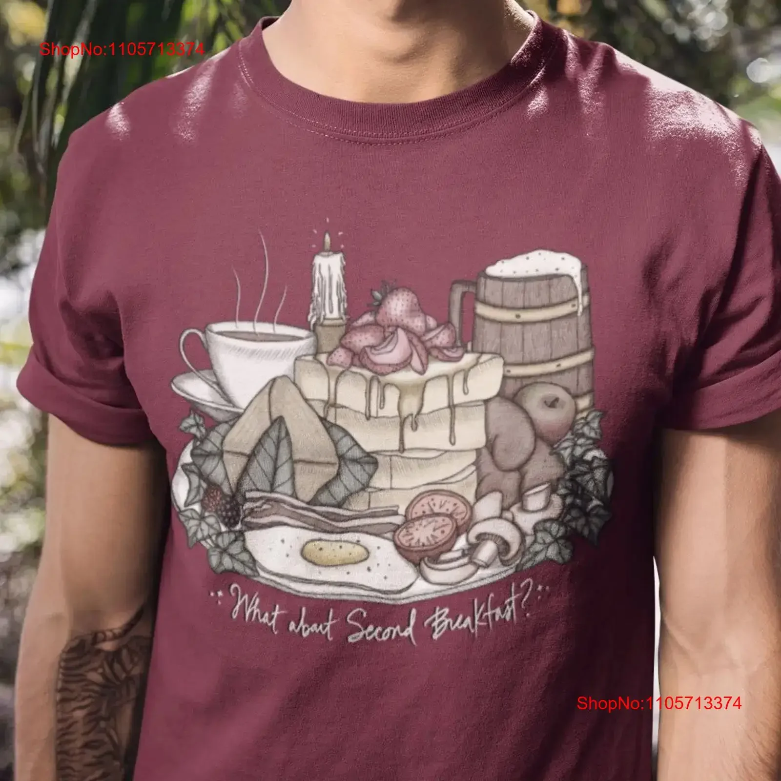 What About Second Breakfast T Shirt Colored Ink vintage Washed Top For Everyday Wear streetwear Breathable designer clothes