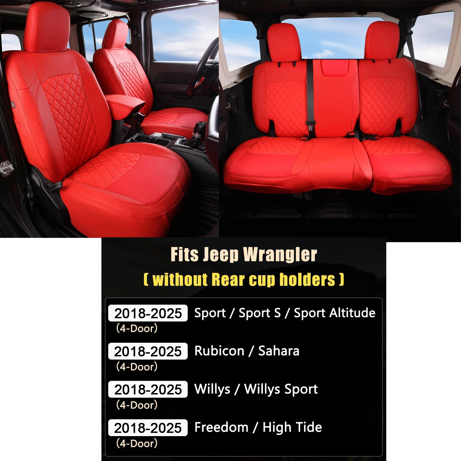 Custom Car Seat Covers for Jeep Wrangler 4 Door JL Sahara Sport Rubicon Unlimited Willys 2018 To 2025 Without Rear Cup Holder