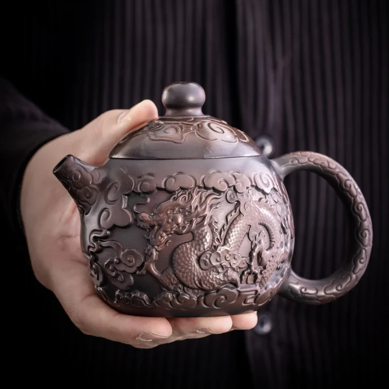 Jianshui Purple Pottery  Pot Chinese Style Embossed Kung Fu Tea Set Purple Pottery  Single Pot Teapot Kettle Pu'er Teapot